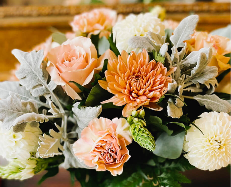 Peach and cream floral bouquet arrangement